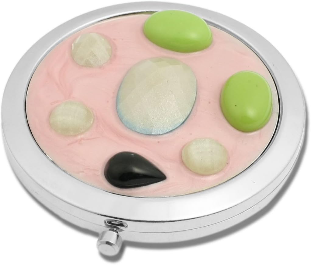 Ruilogod White Green Faceted Crystal Double Side Folding Round Cosmetic Mirror for Ladies (id: 4de 165 11f e16 4fb
