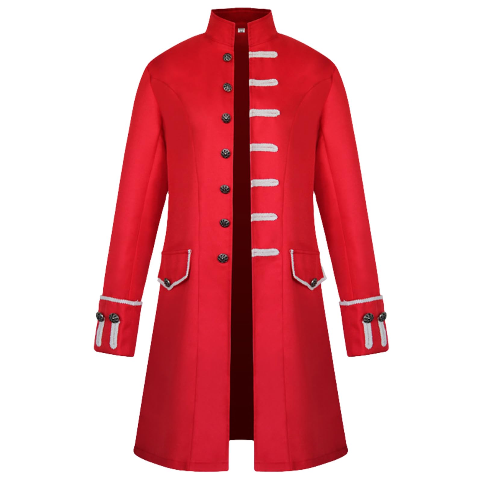 AJGEGJE Steampunk Vintage Coat Men, Medieval Gothic Tailcoat Frock, Victorian Renaissance Halloween Adult Tailcoat (Red, L)