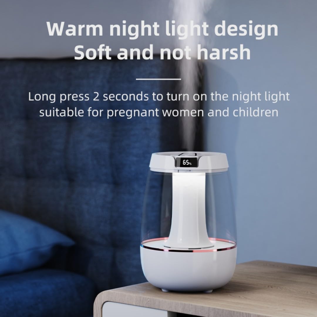 Nawilżacz powietrza 3 l, nawilżacz powietrza do sypialni, cichy nawilżacz powietrza na biurko, silna mgła, zasilacz USB, małe światło nocne, podwójny port natryskowy, ochrona przed suchym oparzeniem,