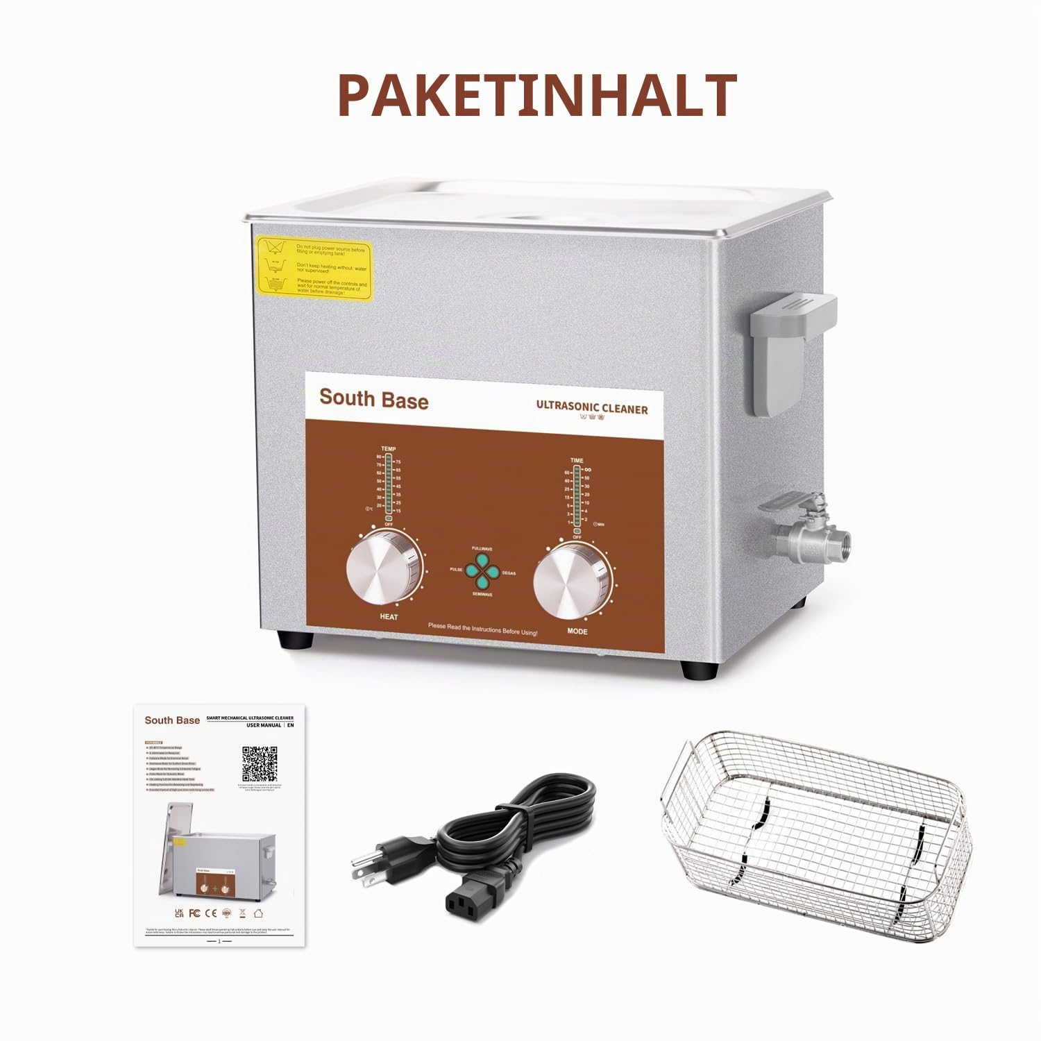 SOUTH BASE Ultraschallreinigungsgerät, 10L 240W Edelstahl Ultraschallreiniger mit Reinigungskorb, Timer & Heizung zur Reinigung von Teilen, Schmuck, Brillen, Ketten
