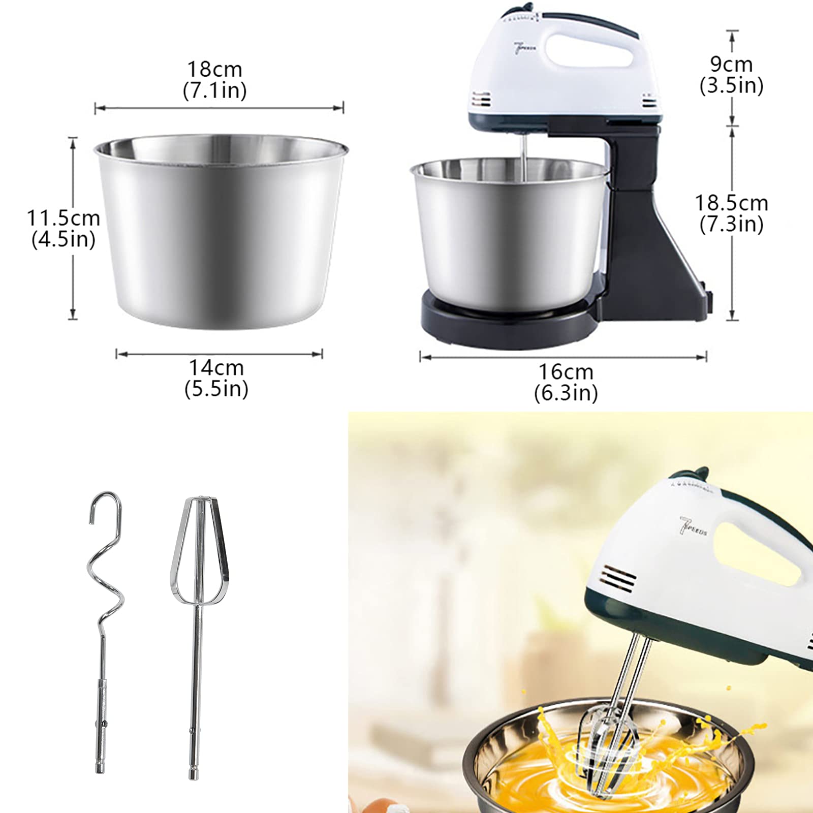 Robot De Cuisine Pétrin 7 Vitesses - Bol Inox 1,7L, Tête Basculante, Crochet Pâte, Fouet - 100W
