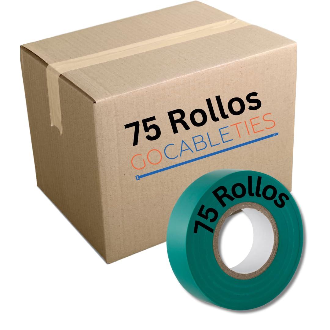 Gocableties Green Electrical Tape, 19mm x 20m, Bulk Box of 75 Rolls, Strong Self-Adhesive PVC Insulation Tape for Insulating, Repairing and Protecting Electrical Wires