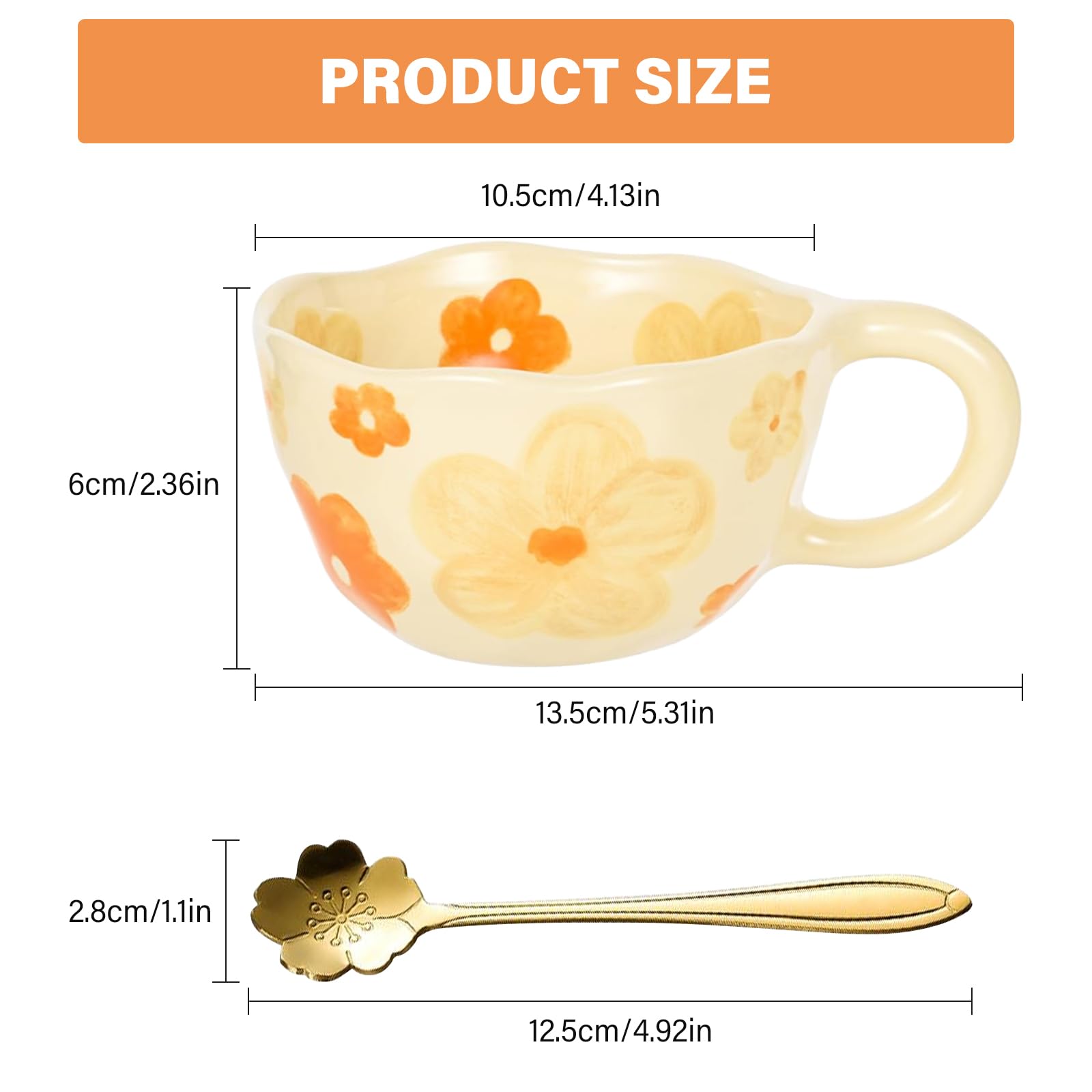 PORFOYO Set di 4 tazze in ceramica: 4 pezzi di tazza da tè in ceramica fatta a mano con fiore, tazza da caffè creativa estetica regalo di latte, tazze irregolari per la casa e l'ufficio (stampato)