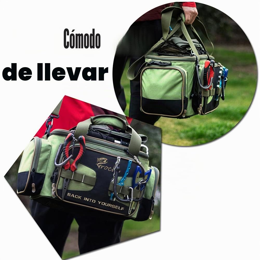 Bolsa de Aparejos de Pesca, Bolsa de Transporte con 8 señuelos, Cebo Suave, Verde Militar
