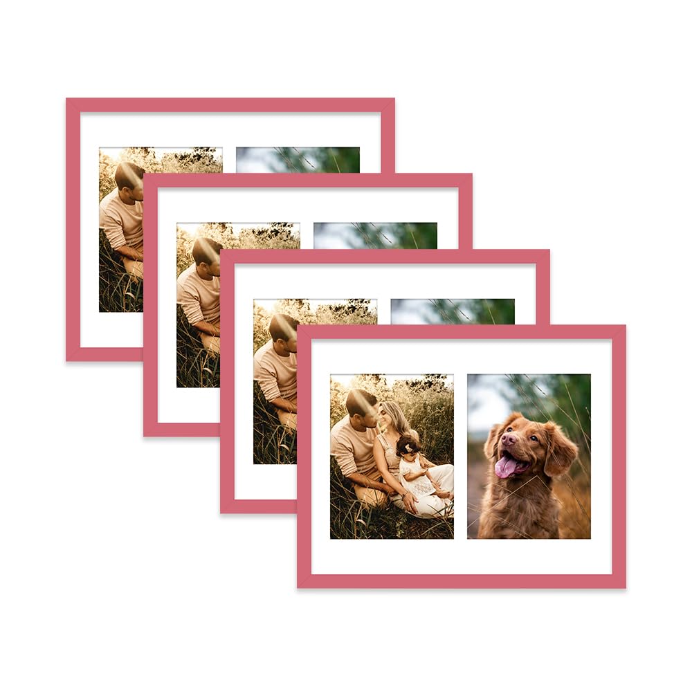 Pink Multi Photo Frame - Holds 2 x 8x6 Pictures, Family Collage Picture Frame for Wall Display, 14x11 Frame size, Set of 4