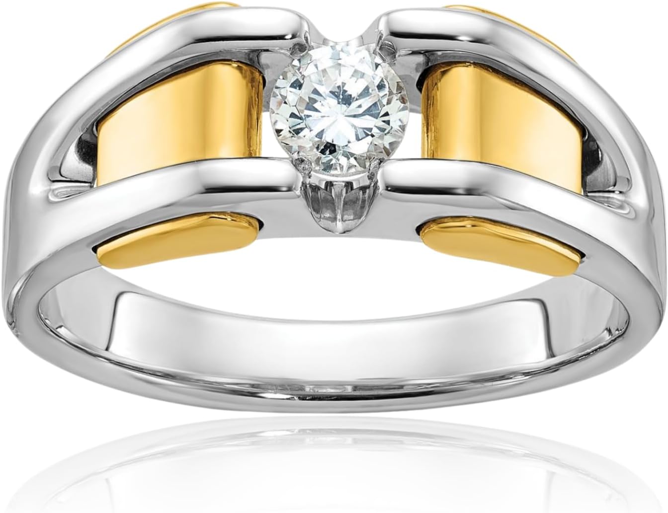 IceCarats 10K Solid Two Tone Gold 0.41 carat Diamond Statement Wedding Band Ring Round Cut, Natural, Prong Set