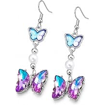 Butterfly Earrings for Women, Colorful Iridescent Long Dangle Drop Earrings