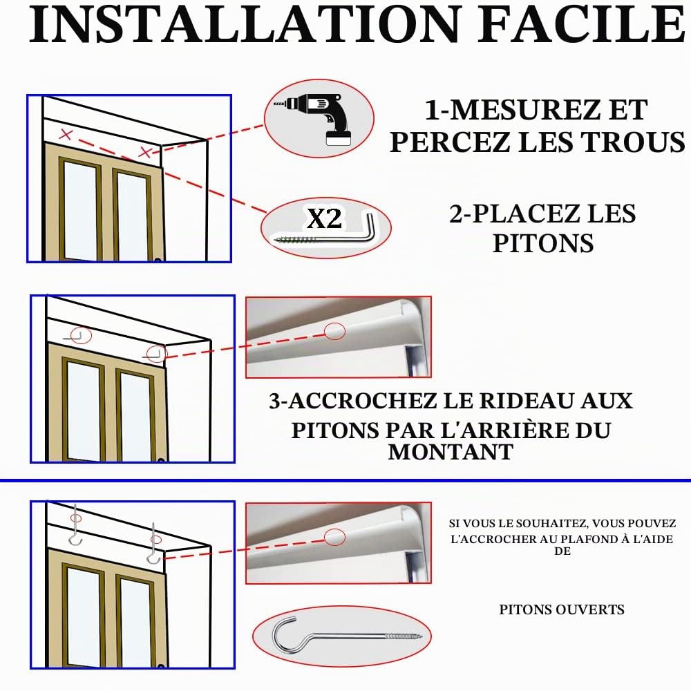 Pertoni Tende Rideaux d'extérieur en plastique PVC et barre en aluminium Noir/transparent Largeur 120 cm x 210 cm Longueur