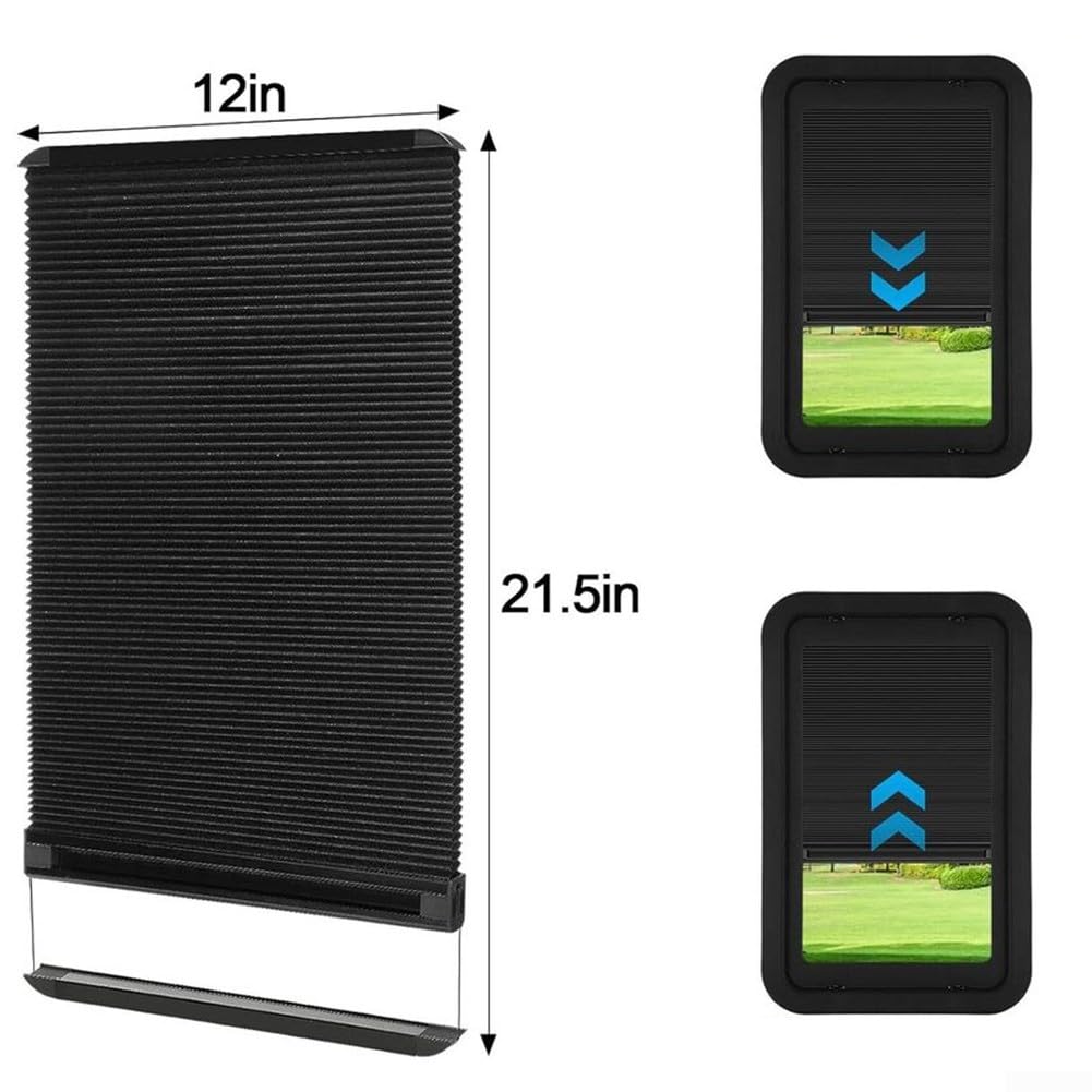 2 Stück RV-Tür-Fensterblenden 30,5 x 53,3 cm schwarz Faltrollo Aluminiumschiene für Lippert Eingangstüren Verdunkelung Sichtschutz leise gleitende Spur verstellbarer Lichtblock Sonnenschutz