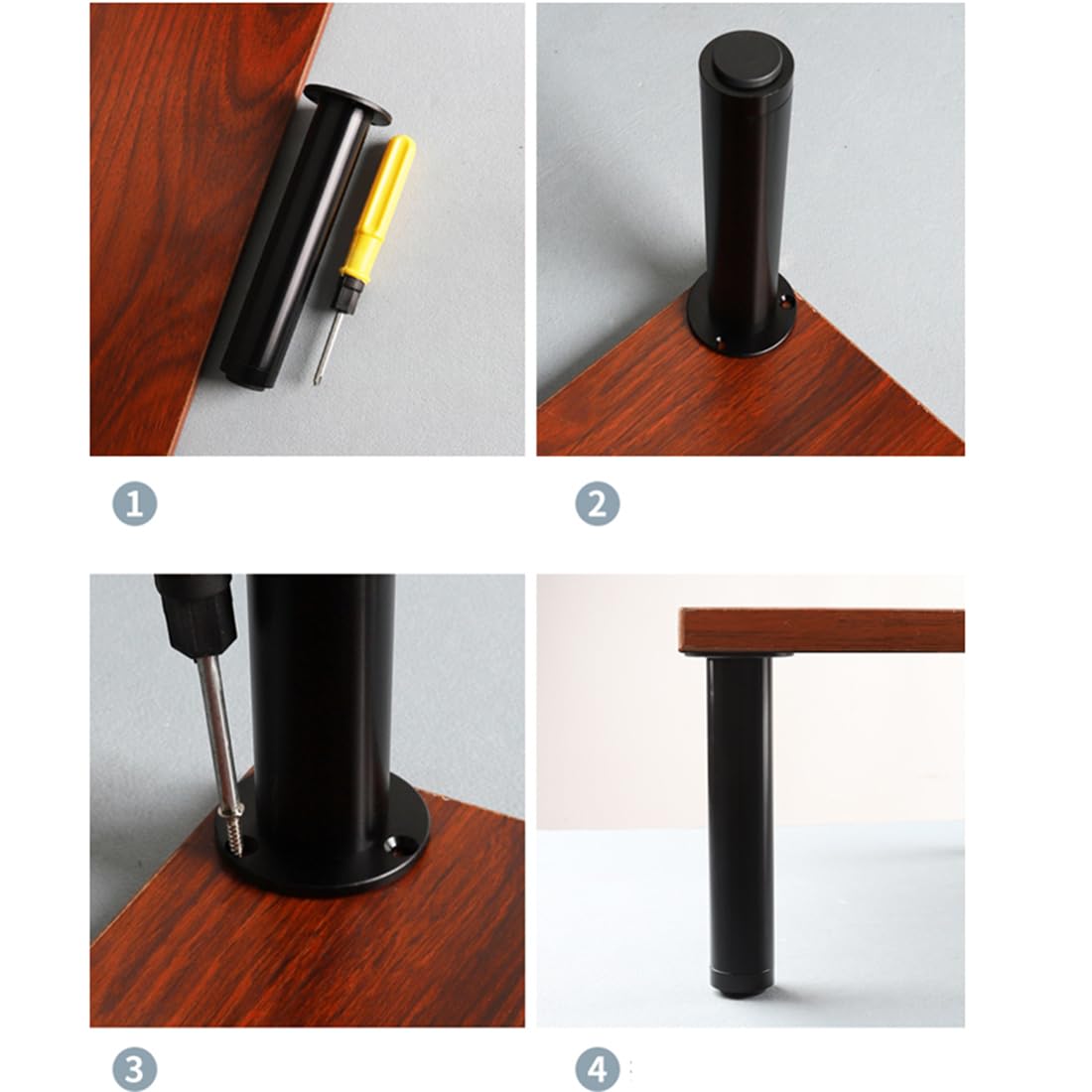 Gambe per mobili Rotonde Regolabili, Lega di Alluminio, Finitura Spazzolata, Altezza 8-30 cm, Set da 4 per tavolino/consolle, Viti Incluse, Supporto Robusto, Design Moderno