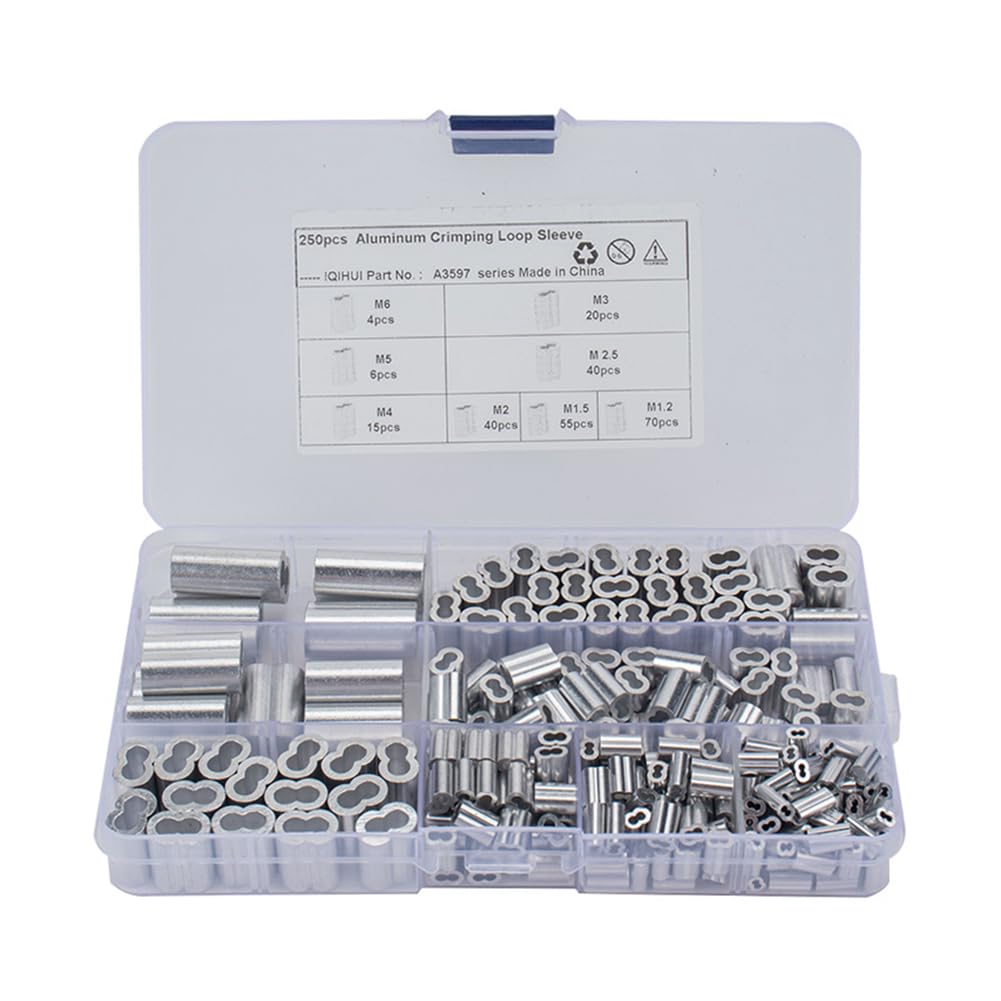 CNxinn10 Automative 250pcs Double Barrel Ferrule Crimping Loop Sleeve for Wire Rope Cable Line End