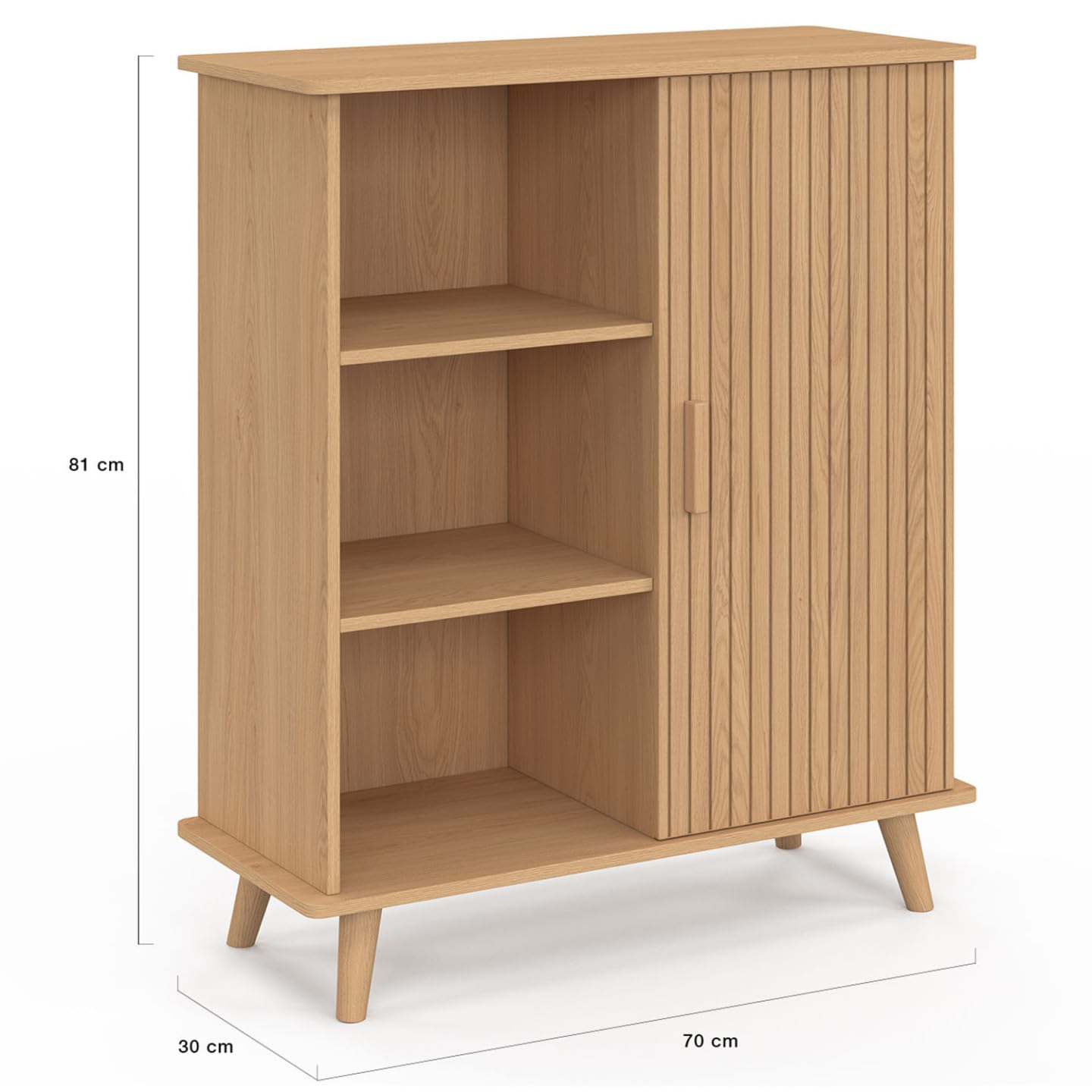 IDMarket - Buffet d'appoint 3 étagères et Placard 70 cm Juliette Effet Lattes tasseau Bois