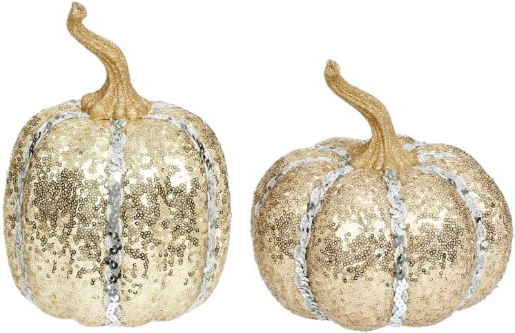 Mark Roberts Gold and Silver Decorative Pumpkins, Sequined Holiday Decor, 8-9 Inches, Set of 2, 39-43598-GLD