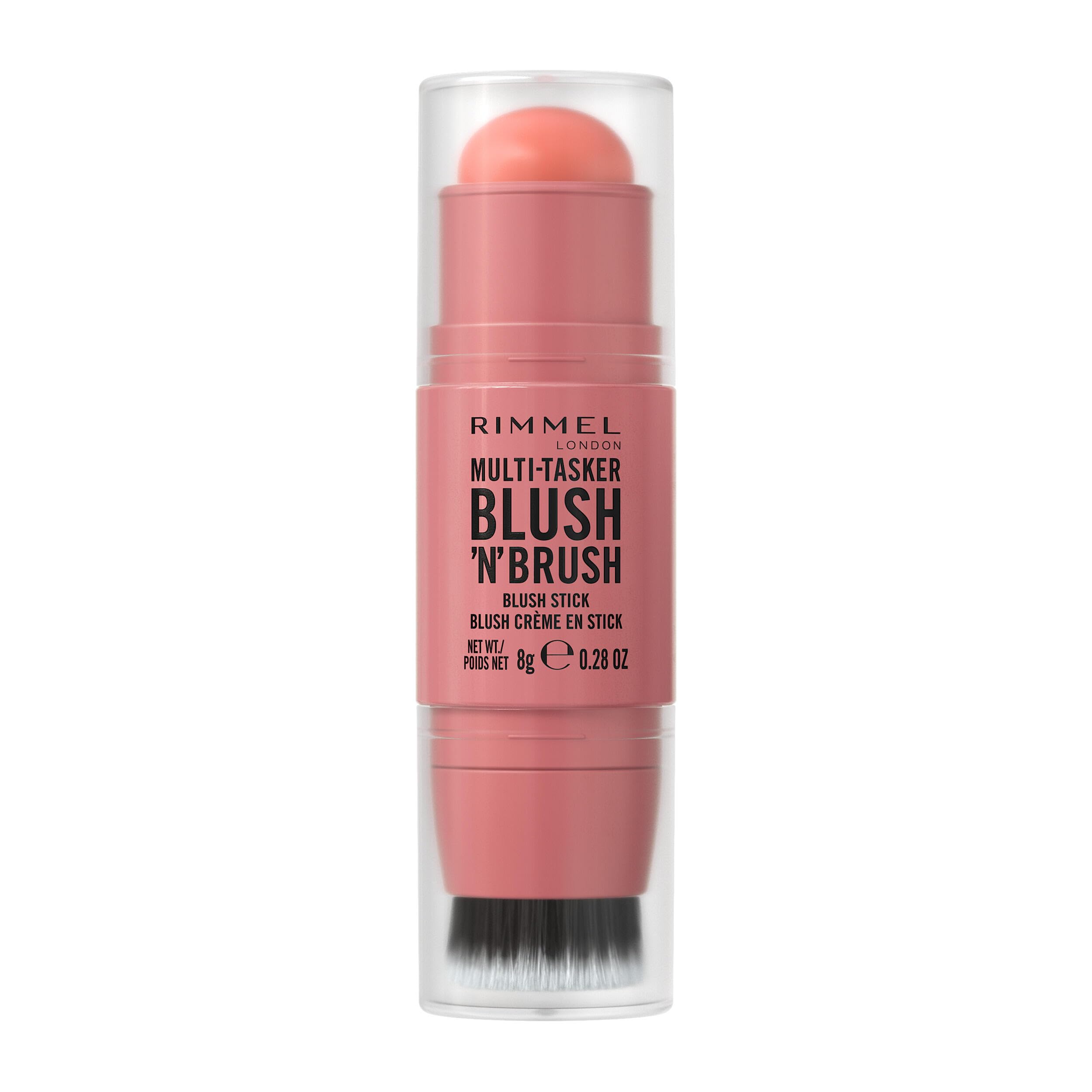 Gros plan sur la texture crémeuse du Rimmel Multi-Tasker Blush'N'Brush Stick, couleur Cotton Candy.