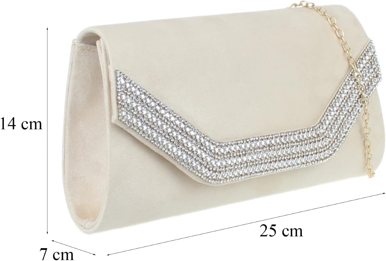 Girly HandBags Womens Diamante Frame Clutch Bag Nude