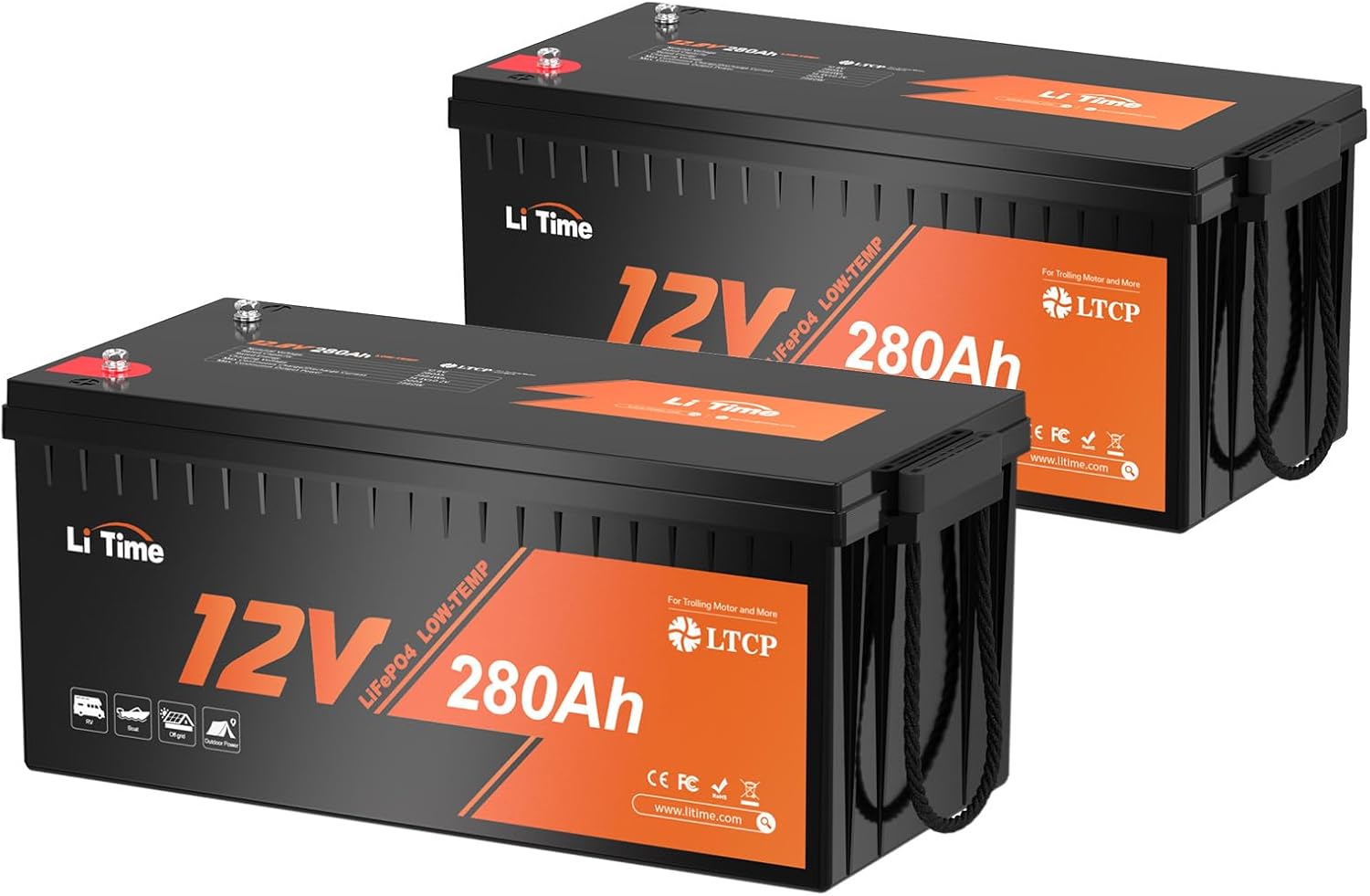 Litime 2 Packs 12V 280Ah LiFePO4 Lithium Battery, 3584Wh Deep Cycle RV Battery, Low-Temp Safety, Excellent for Campers, Van, Trailers, Truck, Photo voltaic System