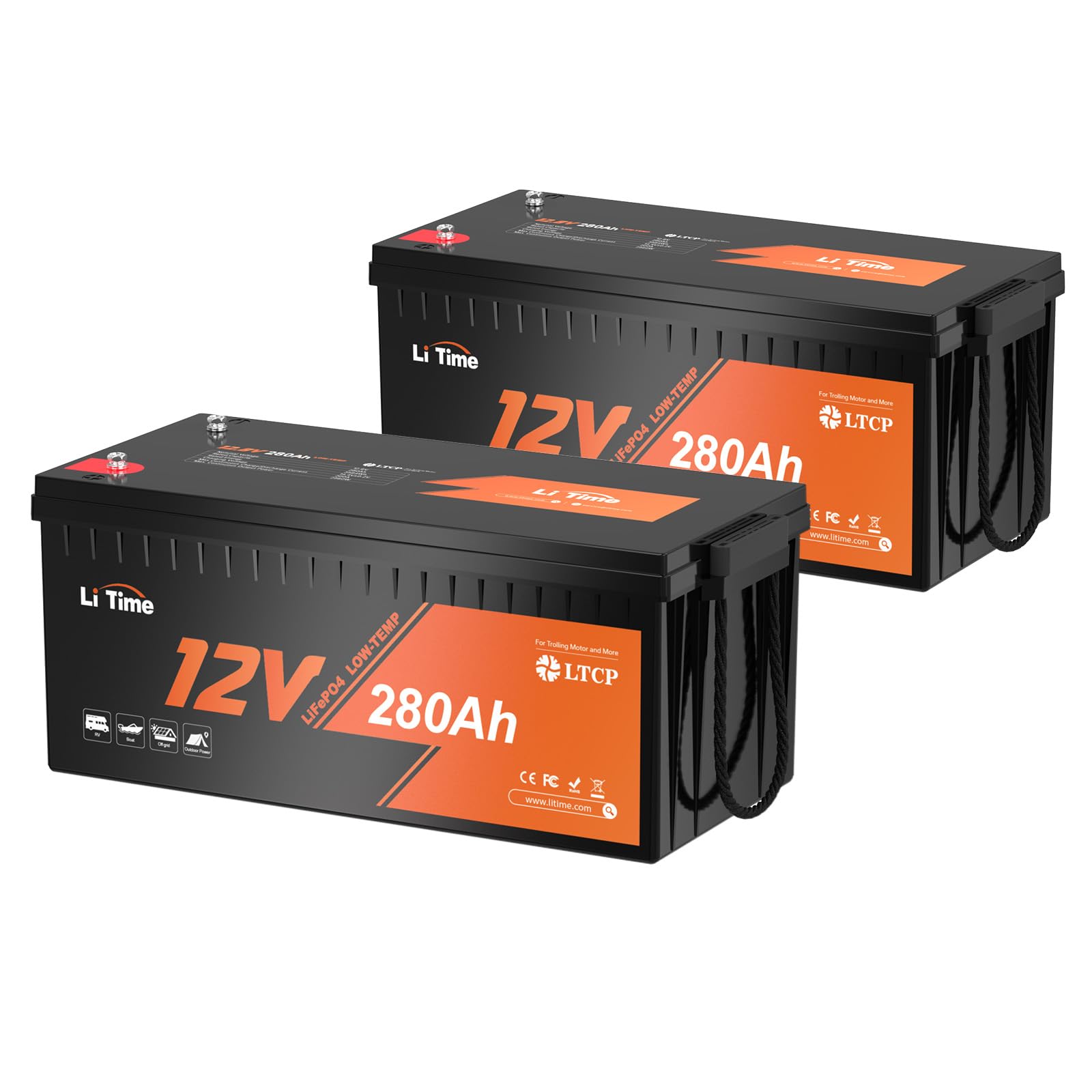 Litime 2 Packs 12V 280Ah LiFePO4 Lithium Battery, 3584Wh Deep Cycle RV Battery, Low-Temp Protection, Perfect for Campers, Van, Trailers, Truck, Solar System