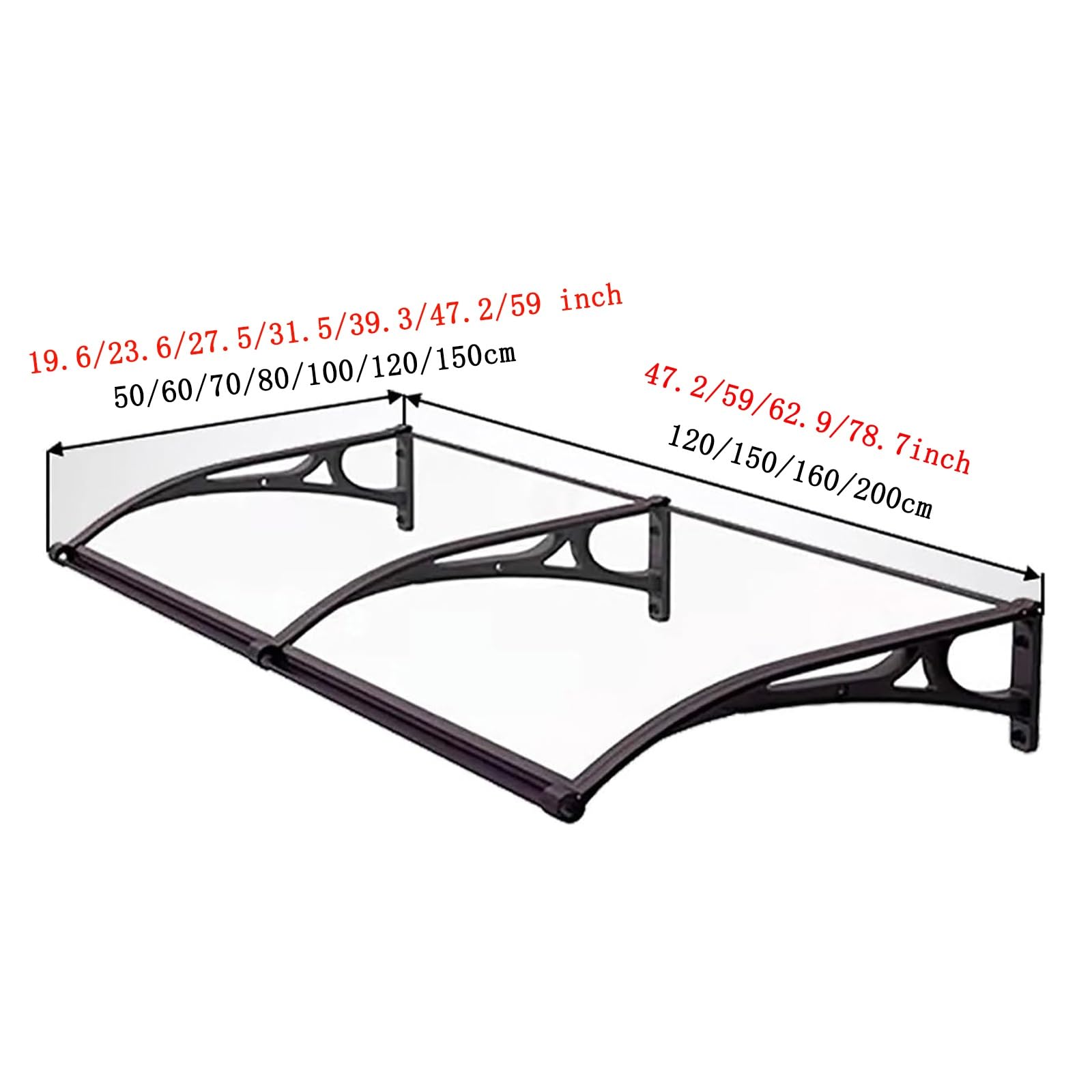 Zewnętrzna markiza drzwiowa, uchwyt ze stopu aluminium, markiza wejściowa z poliwęglanu, zadaszenia na ganek, taras (70 x 200 cm/27,5 x 78,7 cala)
