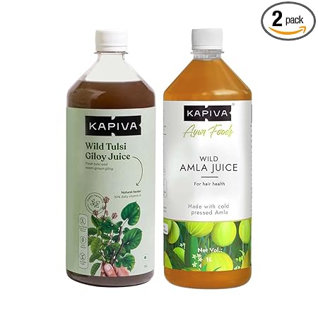 Kapiva Wild Tulsi Giloy Juice 1L + Kapiva Wild Amla Juice 1L | Boosts Immunity and Digestion | Natural Juice Pack | Immunity Boosters for Adults | No Added Sugar