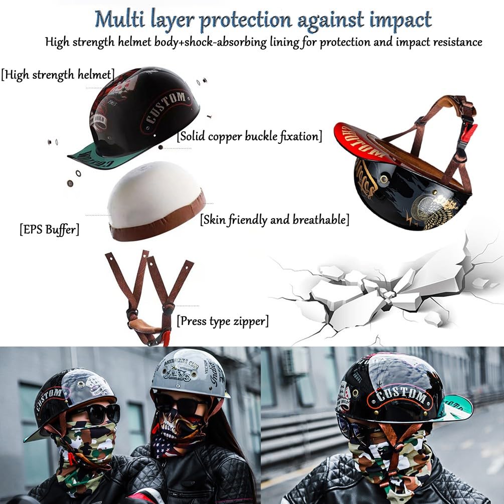 Smilfree Baseball Cap Motorradhelm – Halbschalenhelm Mit ECE Zertifizierung, ABS, Für Cruiser & Scooter