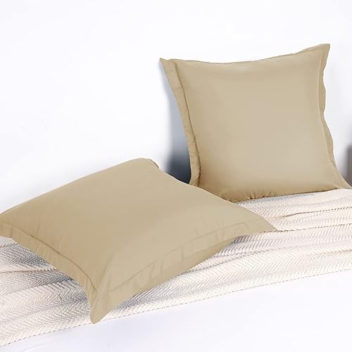 Miniatura 3 de PHF Juego de 2 fundas de almohada europeas de microfibra lavada, resistentes a las arrugas y a la decoloración (26 x 26 pulgadas, caqui)