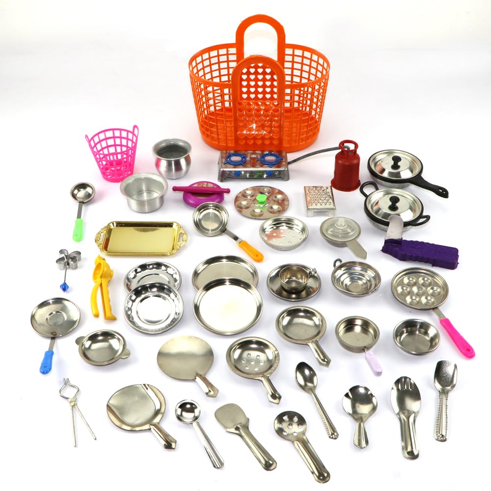 Varnika Stores Miniature Kitchen Set, Kitchen Set for Kids Girls, Real Cooking Kit for Play, Steel Kitchen Set for Girls, Choppu Jaman, Miniature Cooking Set (Pack - 42) (B0D7VL21H7) Amazon Price History, Amazon Price Tracker