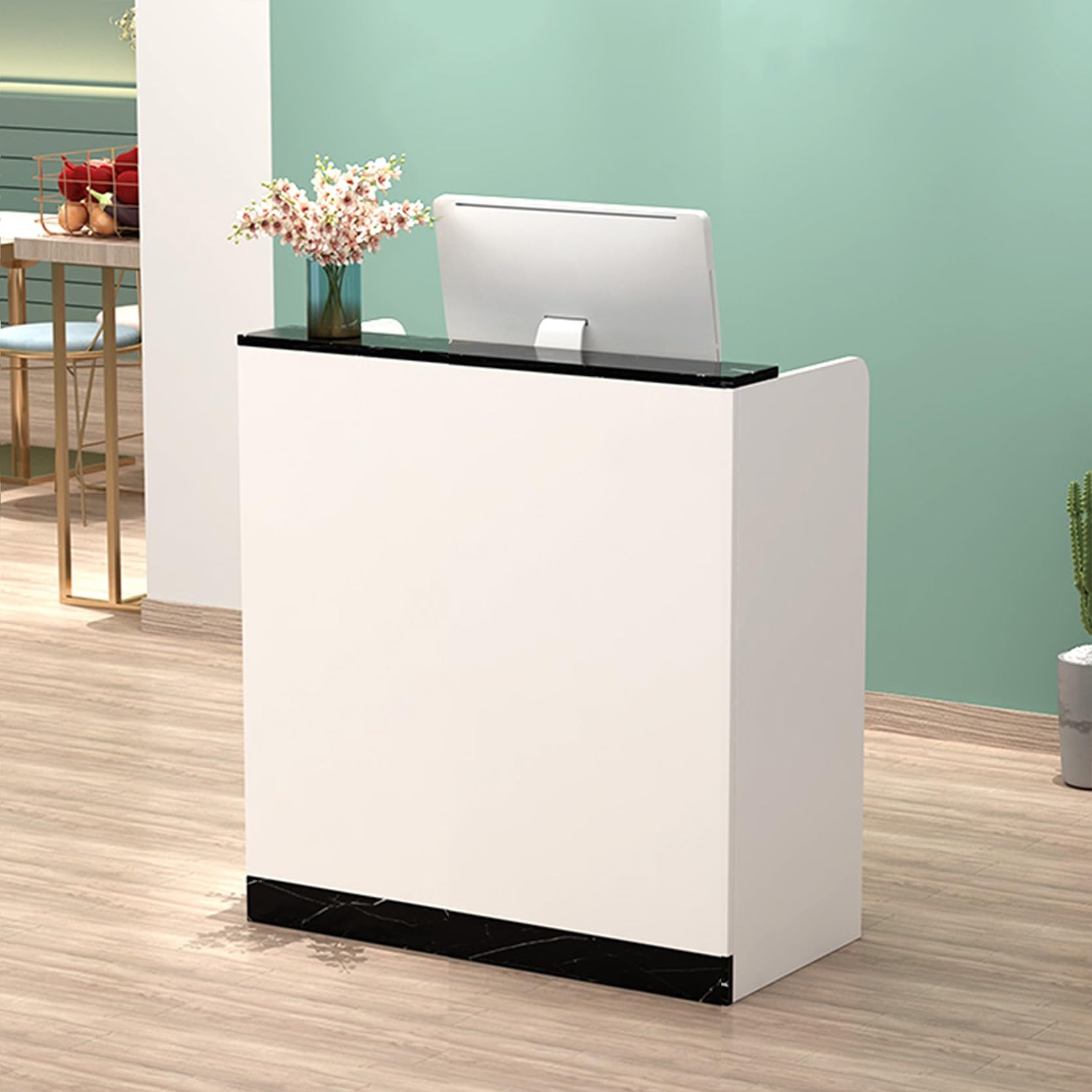 Kleiner Empfangstheke Empfangstresen,Rezeptionstheke mit Abschließbarer Schublade,Moderner Tresen Hausbar Theke Bar Counter,Hölzerner Büromöbel Thekentisch,für Empfangsraum,Salon,Bekleidungsgeschäft(W