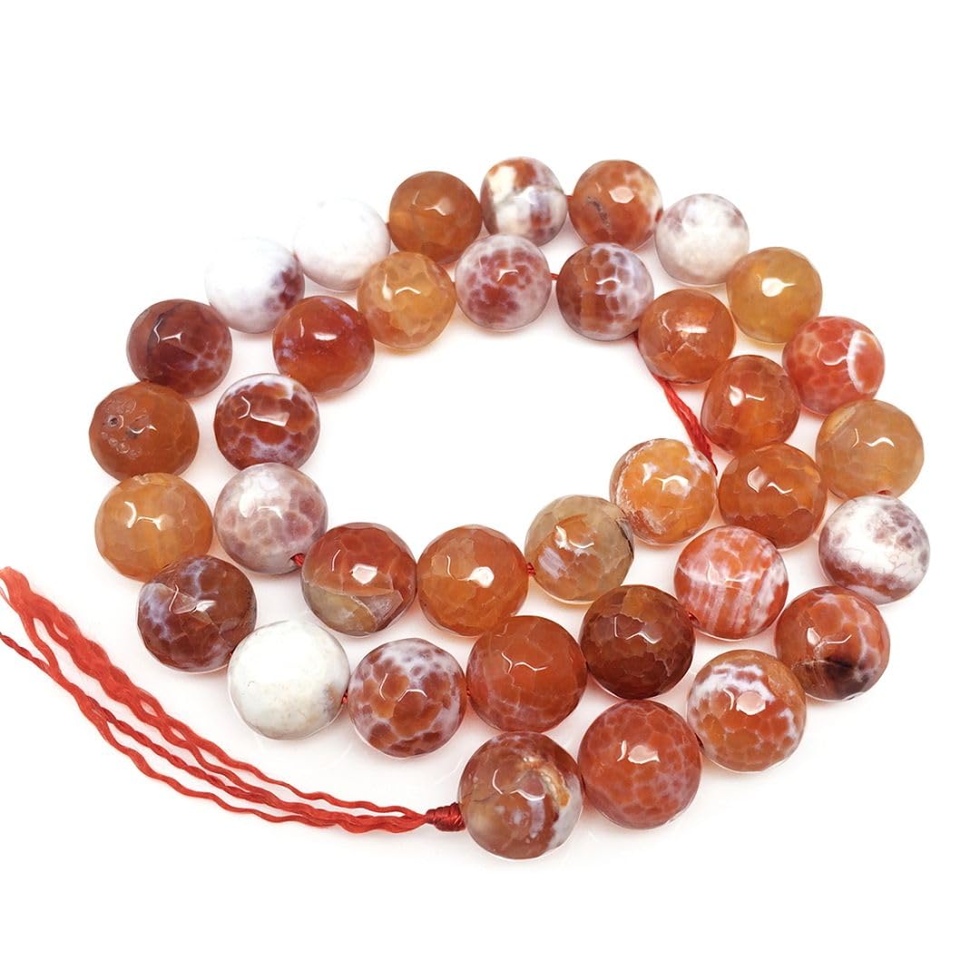 35pcs Adabele Natural Faceted Red Fire Agate Healing Gemstone 10mm Round Loose Beads Gem Stone Spacer for DIY Craft Jewelry Making GH4-10
