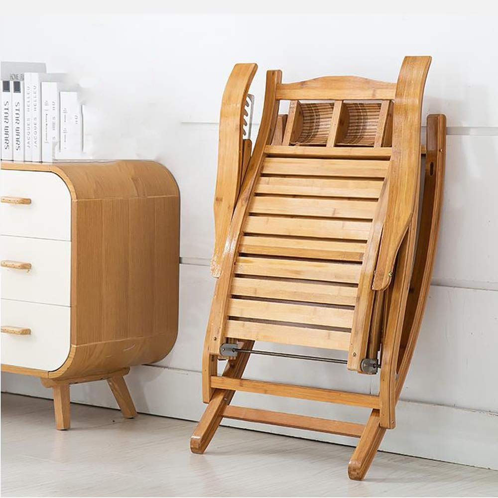 Sillón mecedor Plegable Sillón reclinable Sillón de terraza Sillón de bambú Tumbona Balcón Sala de Estar Terraza de Playa Sillón reclinable Sillón para Embarazadas(Beige-A