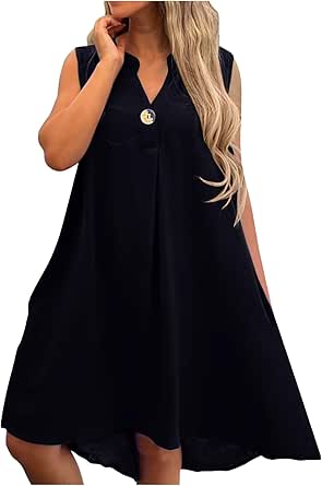 Plus Size Dresses for Women 2025 Summer Linen Sleeveless V Neck