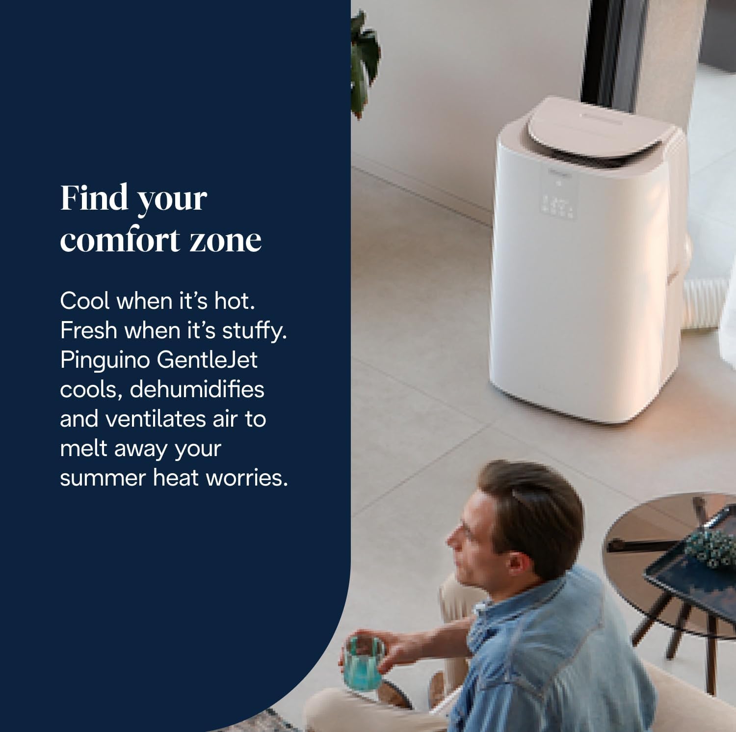 De'Longhi Pinguino AP98 unit placed near a window with exhaust hose connected
