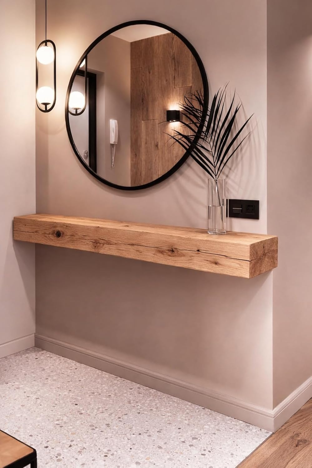 Trave da parete in rovere sostenibile, trave da parete sospese, in rovere massiccio, trave in rovere piallato per interni, viti incluse (100 cm)