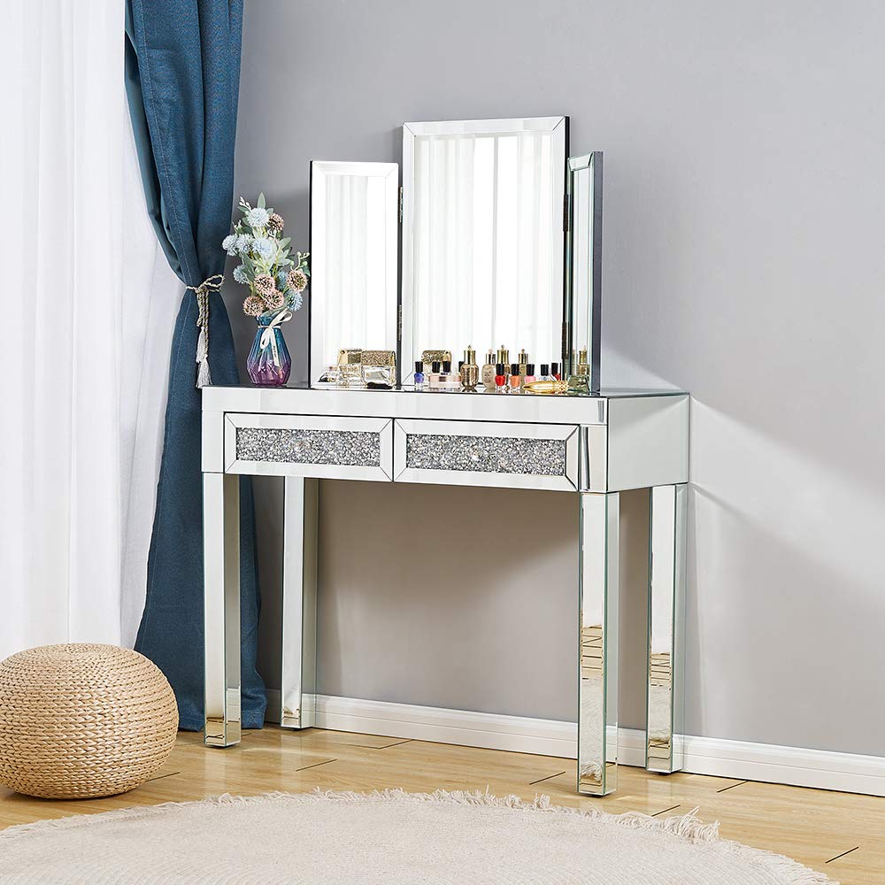 Buy Mirrored Dressing Table Set Furniture Glass With Drawer Console