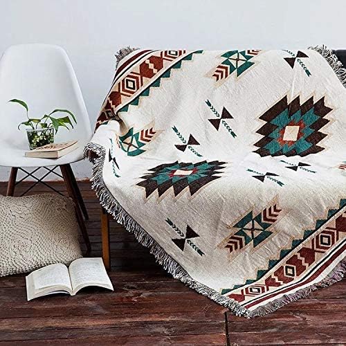 HILTOW Geometric Woven Tapestry Throw Blanket Ideal for Yoga, Camping, Picnic, Beach Blanket, Bedding, Home Decor Soft Woven(90cm×150cm)