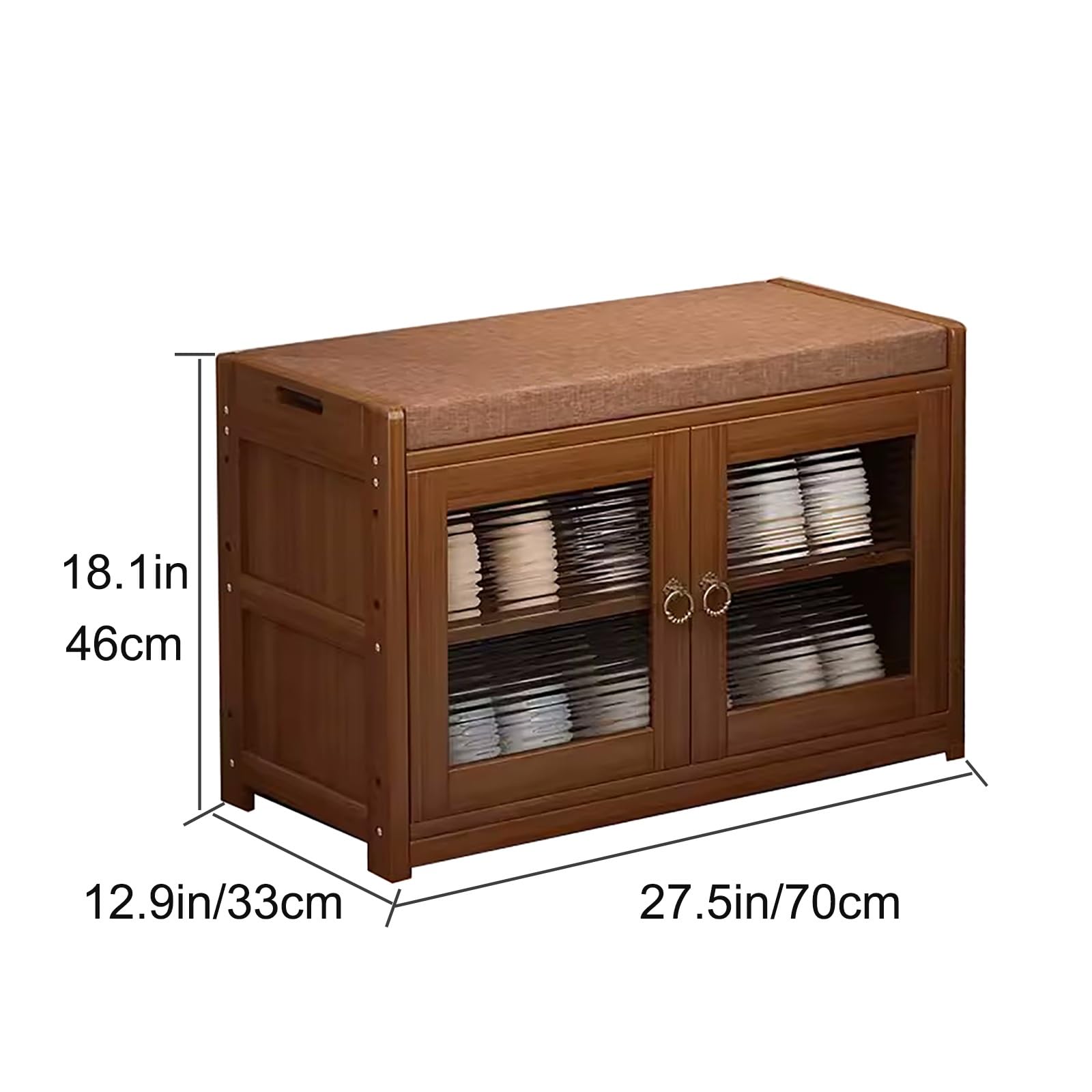 Taburete Almacenaje de Bambú, Banco de Entrada, Banco Almacenaje Dormitorio para Entrada, Baul Zapatero Adecuado para Vestíbulo, Pasillo, Dormitorio, etc.(Rattan Door,70cm/27.5in)