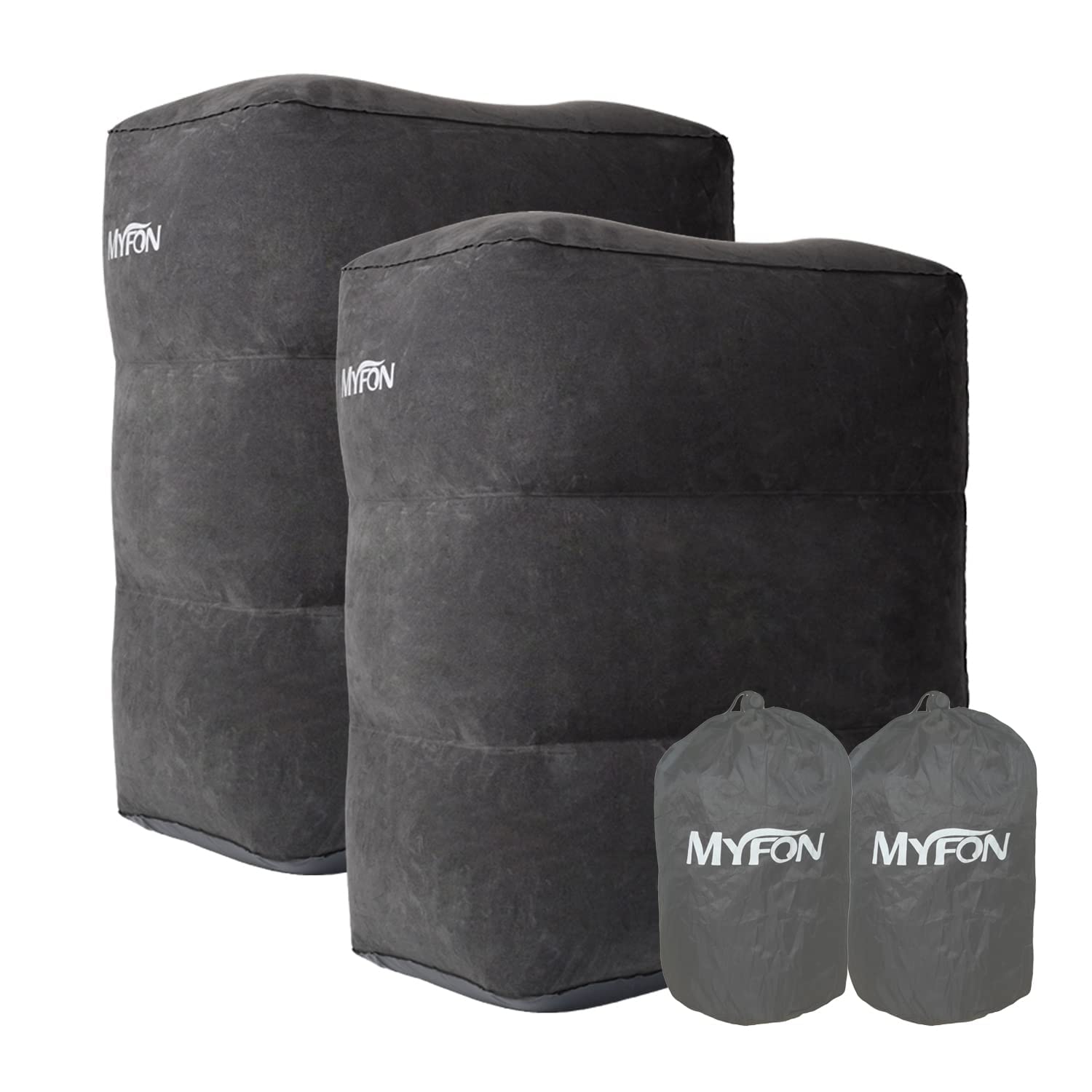 Inflatable Travel Foot Rest Pillow, Adjustable Height Leg Rest Pillow for Cars, Home, Office, Trains, Airplane, Make a Flat Bed for Baby, Kids, Toddlers, Grey, 2 Pack