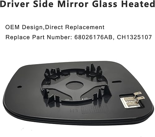 Miniatura 7 de Espejo calefactable de repuesto para Chrysler Town Country Dodge Grand Caravan RAM CV Volkswagen VW Routan 2012-2020, con placa de respaldo