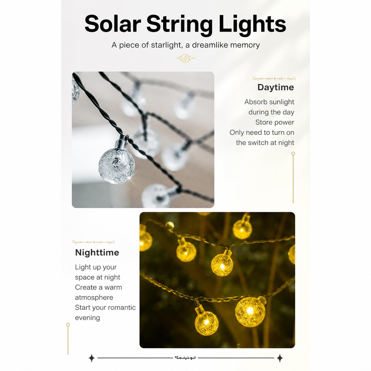 Guirnalda de luces solares de 12 m para exteriores, valla de jardín, cálida, RGB CC, carga negra