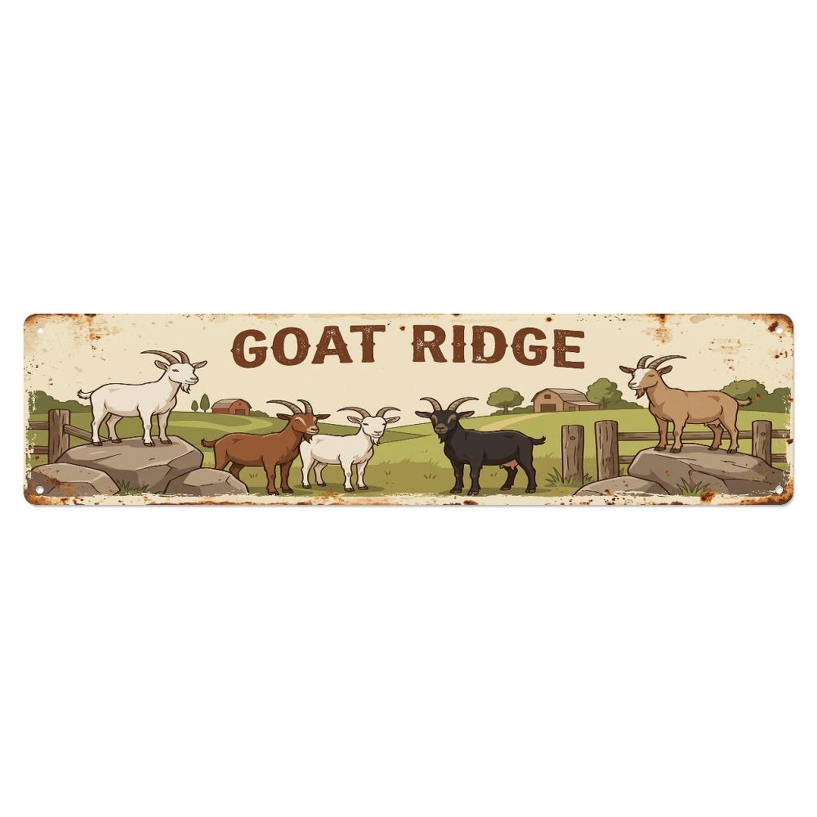 Vintage Goat Farm Scene Goat Ridge Metal Tin Sign