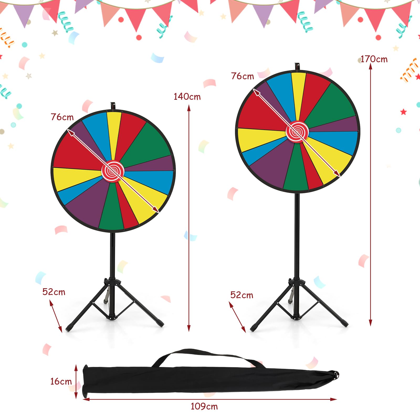 SOARS 30” Glücksrad zum Drehen, Gluecksrad mit Stativ höhenverstellbar, inkl. Whiteboard Marker & Schwamm, Glücksrad zum selbstgestalten, Preisrad für Wortspiele, Neujahr, Party (Höhe: 140-170 cm)