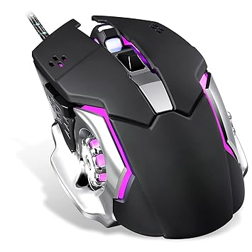 Wired Computer Gaming Mice, 6 Buttons for Desktop Laptop Mac PC Gaming Mouse, 4 Levels DPI 800-1200-1800-2400 with 4 Colors RGB Backlit, Ergonomic Design for Professional Gamers Use