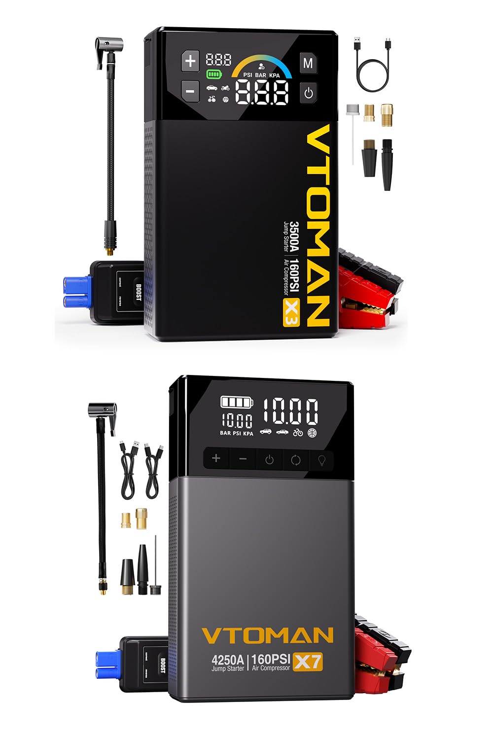VTOMAN X7 Jump Starter with Air Compressor VTOMAN X3 Jump Starter with Air Compressor 3500A Portable Car Battery