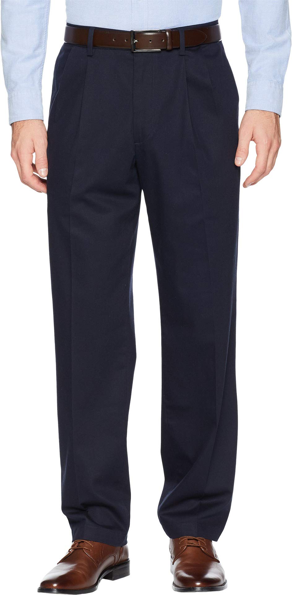 DOCKERS Men's Classic Fit Signature Khaki Lux Cotton Stretch Pants-Pleated (Regular and Big & Tall) Casual Navy, 38W / 34L