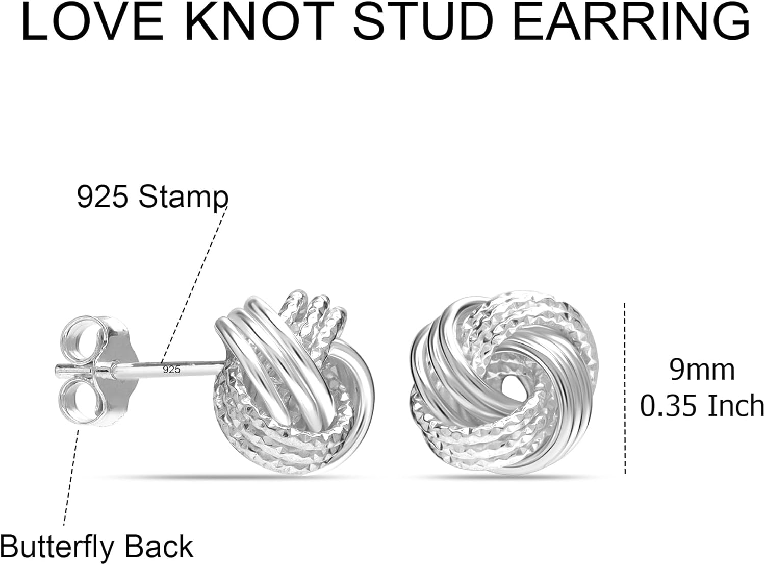 LeCalla 925 Sterling Silver Love-Knot Earring Stud Jewelry Italian Design Lightweight Twisted Love Knot Stud Earrings for Women - Image 3