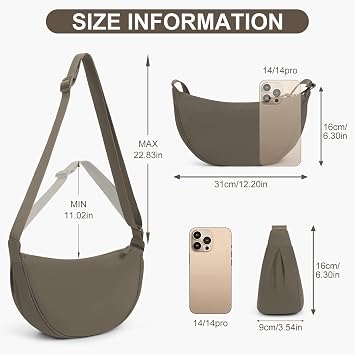 DKIIL NOIYB Women's Nylon Crescent Bag - Hobos Crossbody Shoulder Bag with Adjustable Strap - Solid Color Chest Fanny Pack