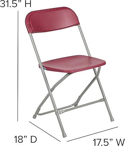 Miniatura 2 de EMMA + OLIVER Juego de 10 sillas plegables de plástico, capacidad de peso de 650 libras, silla plegable apilable ligera en color rojo