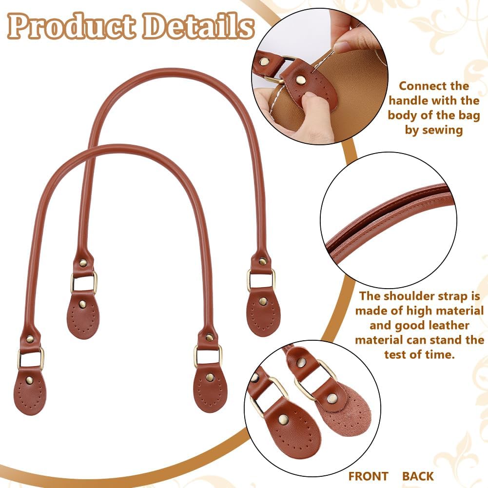 PH PandaHall 2 Pieces 24.2 Inches Leather Purse Handles Handbags Shoulder Bag Strap Replacement with Alloy Clasps for Purses Making Supplies Brown - Image 4