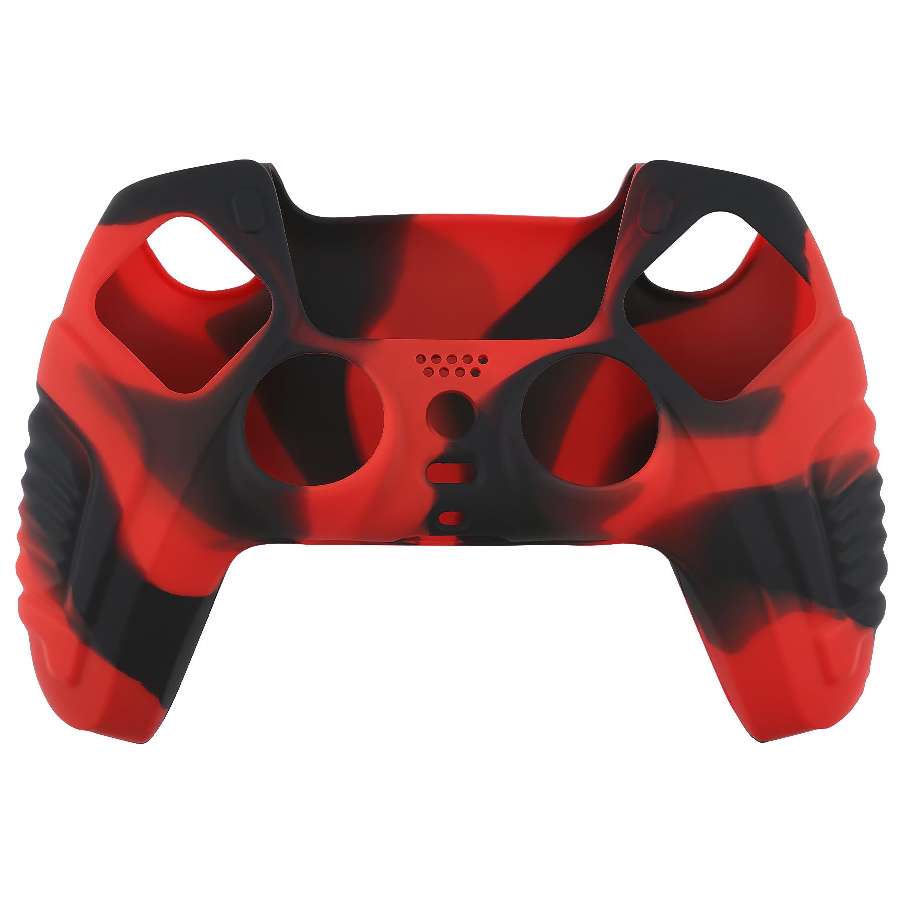 PlayVital Funda de Silicona para ps5 Mando - Carcasa Antideslizante Ergonómica con 2 Tapas para Joysticks, Protector Suave y Resistente - Edición Guerrero Raging (Rojo Negro)