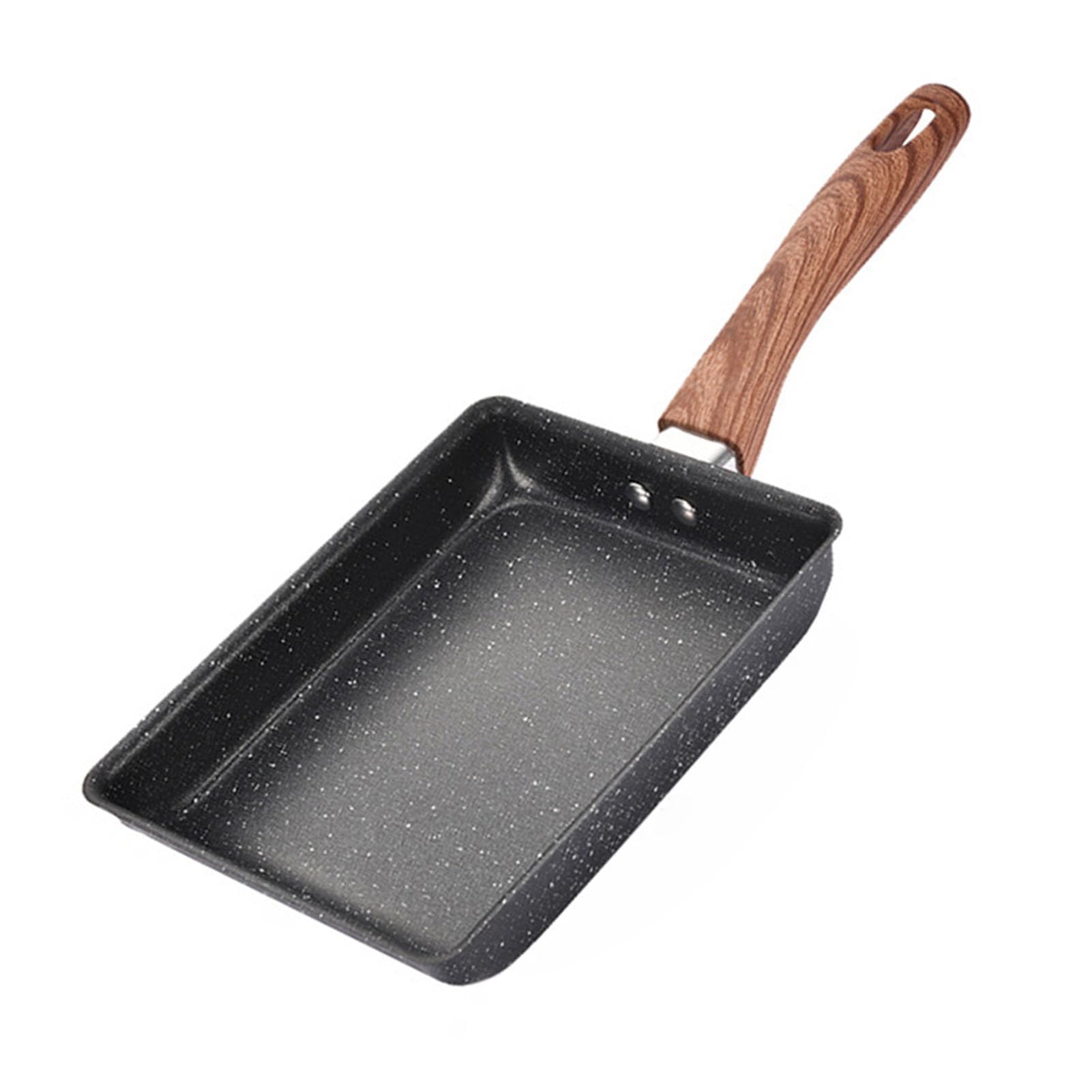 lvifloae Non Stick Griddle Pan Flat Griddle Pan for Stove Top Thick Egg Yaki Maiyaki Omelette Household Flat Breakfast Pan Flat Griddle Pan with Wood Handle (B1)