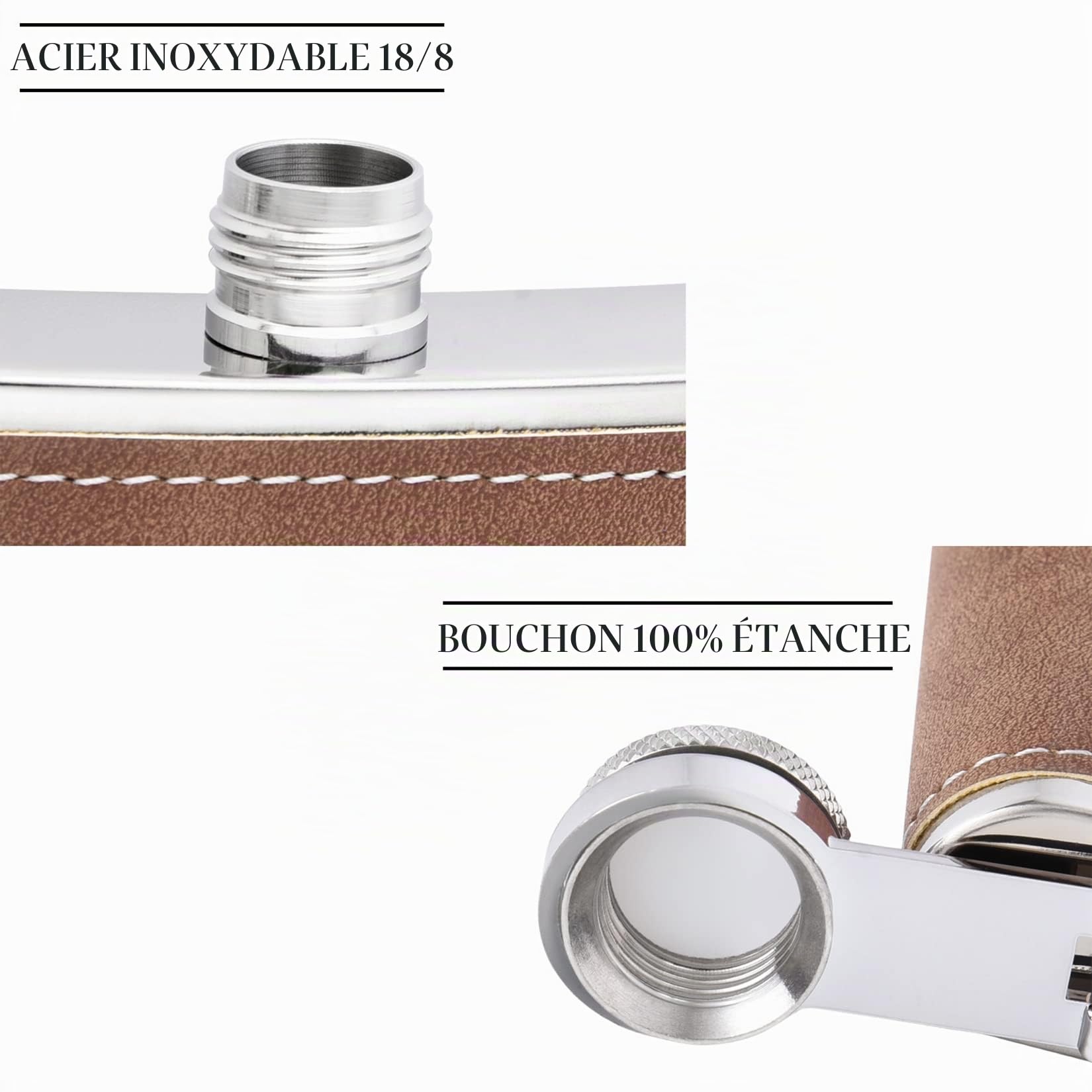 5 Pièces Flasques a Alcool Personnalisés, Flasques Whisky en Inox 304 8oz/227ml Personnalisables pour EVG, Flasque de Mariage Personnalisés pour les Garçons D'Honneur et les Témoins (Marron)